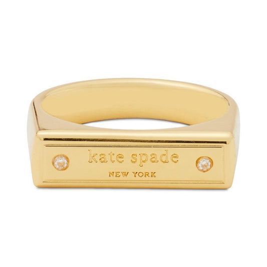 Gold-Tone Pavé Logo Bar Ring