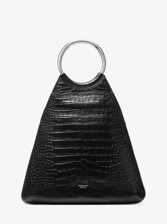 Ursula Large Crocodile Embossed Leather Ring Tote Bag