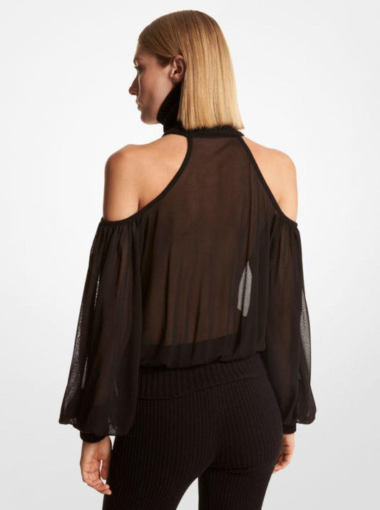 Chiffon and Cashmere Cold-Shoulder Blouse