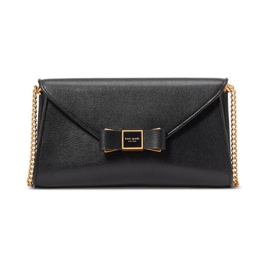 Morgan Bow Embellished Saffiano Leather Envelope Flap Small Crossbody