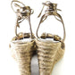 Ralph Lauren Collection Womens Metallic Leather Flower Wedge Sandals Gold