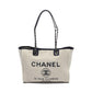 Deauville Chain Shoulder Bag Chain Tote Bag Straw Leather OffNavy Silver Hardware