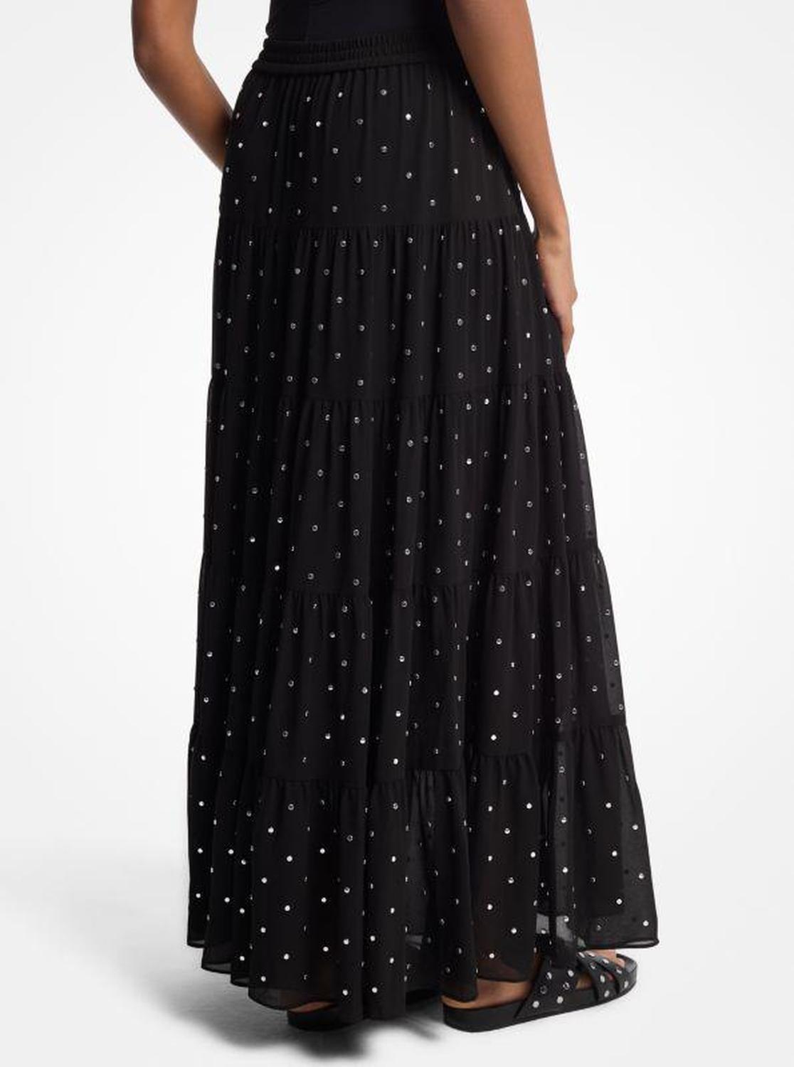 Studded Georgette Tiered Maxi Skirt