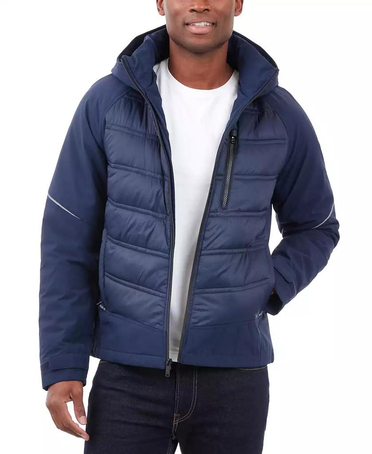 Men's Mixed-Media Full-Zip Hooded Jacket