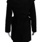 Womens Long Sleeve Belted Collared V Neck Camel Coat Black