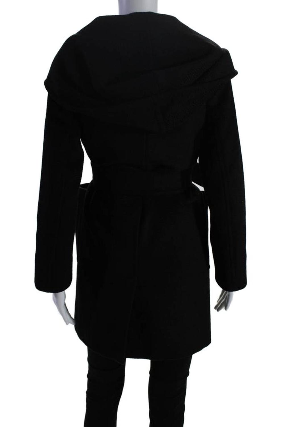 Womens Long Sleeve Belted Collared V Neck Camel Coat Black