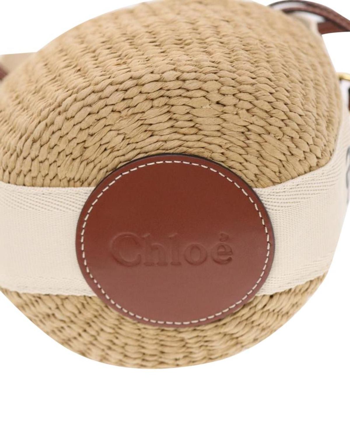 Chloe Small Woody Shoulder Bag straw Beige 03-21-68-65 Auth 49911