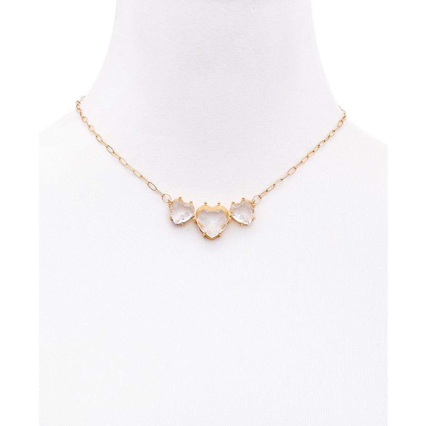 Triple Heart-Shape Stone Statement Necklace, 16" + 2" extender