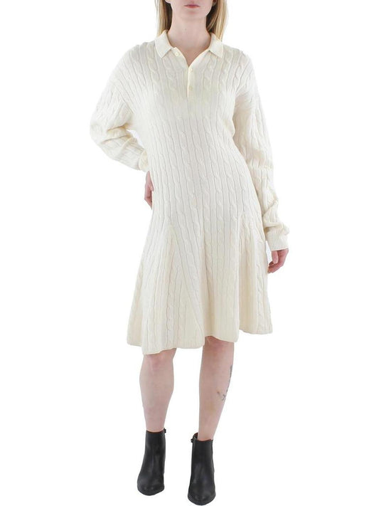 Womens Wool Blend Cable Knit Fit & Flare Dress