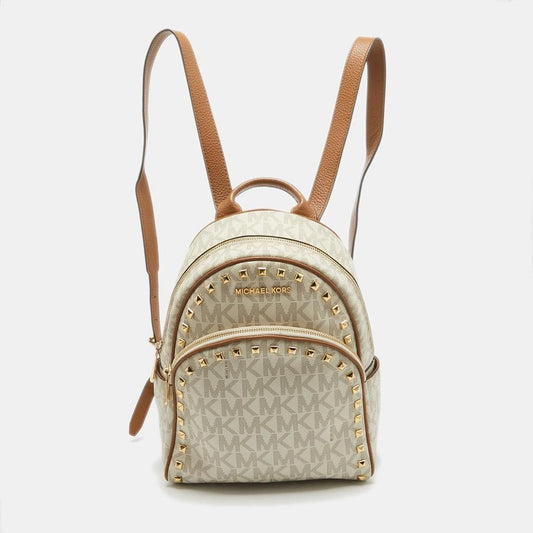 Michael Kors Off White Signature Coated Canvas Studded Abbey Backpack