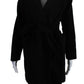 Womens Long Sleeve Belted Collared V Neck Camel Coat Black