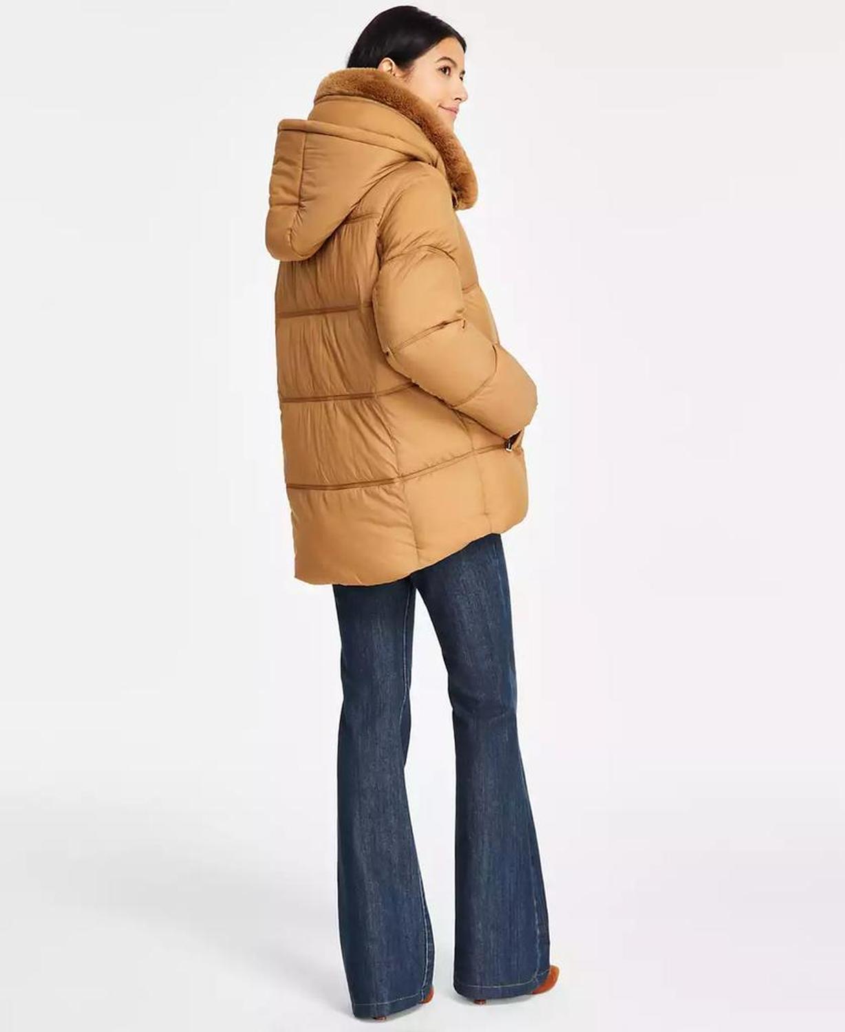 Women's Faux-Fur-Collar Hooded Puffer Coat, Created for Macy's