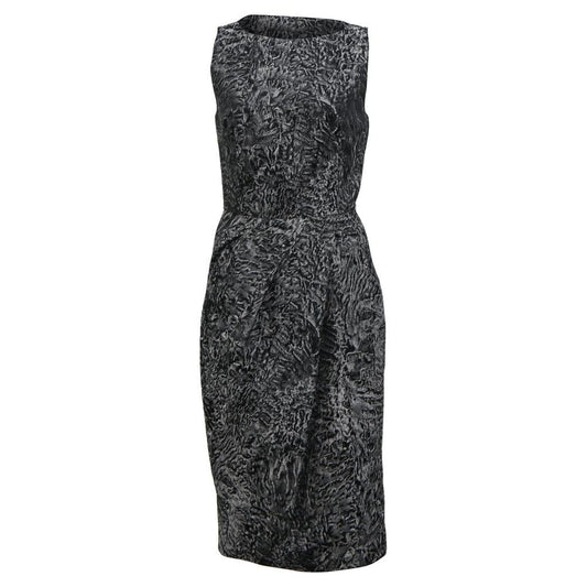 Printed Knee-Length Dress in Black Wool