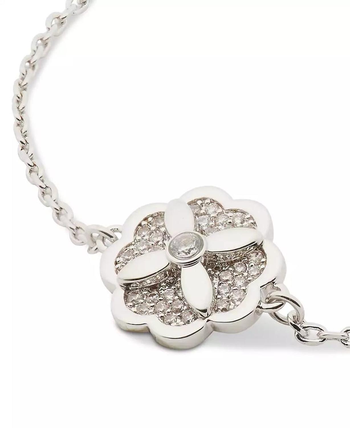 Silver-Tone Pavé Flower Charm Link Bracelet