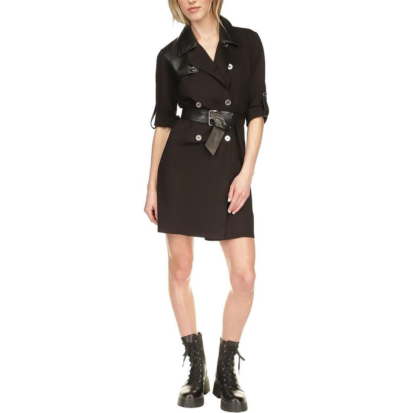 Womens Faux Leather Trim Viscose Shirtdress