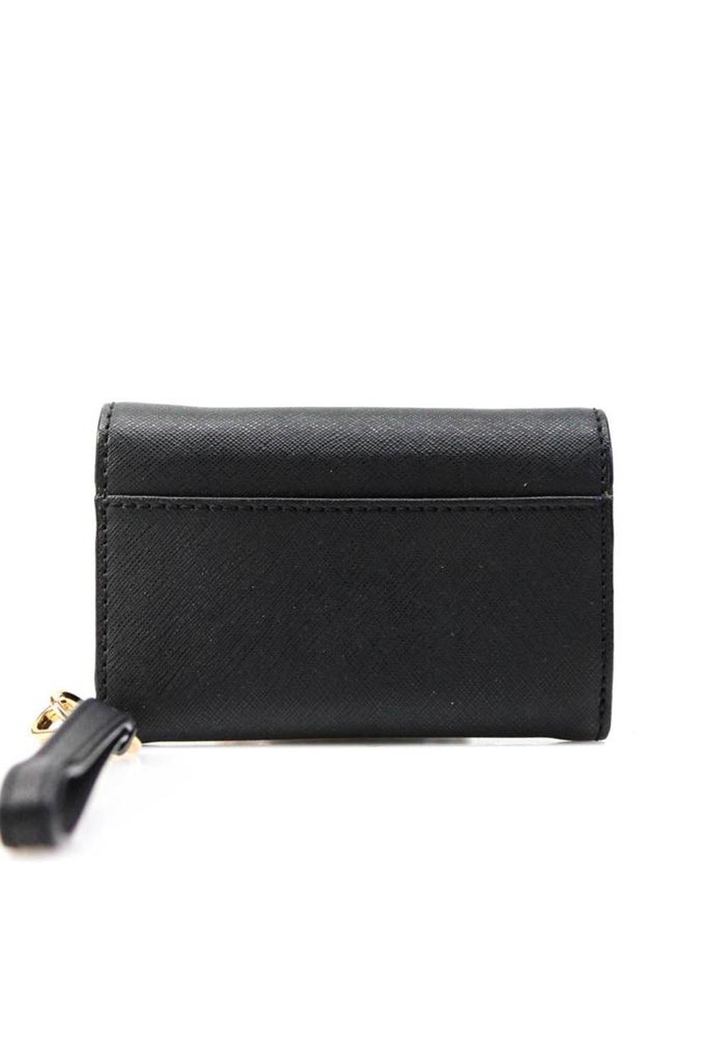 Michael Kors Womens Button Flap Saffiano Leather Wristlet Wallet Black