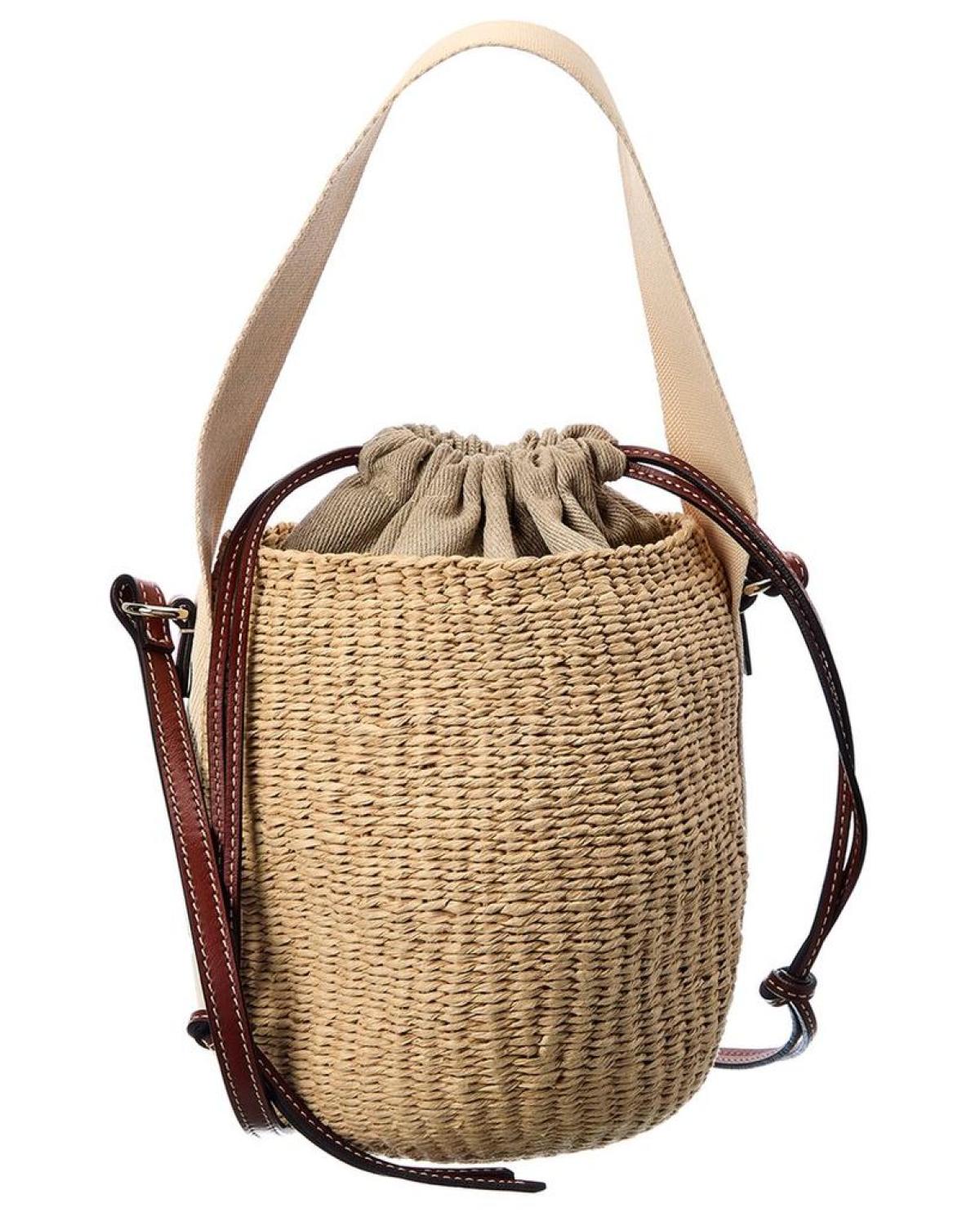 Chloé Woody Small Raffia & Leather Bucket Bag