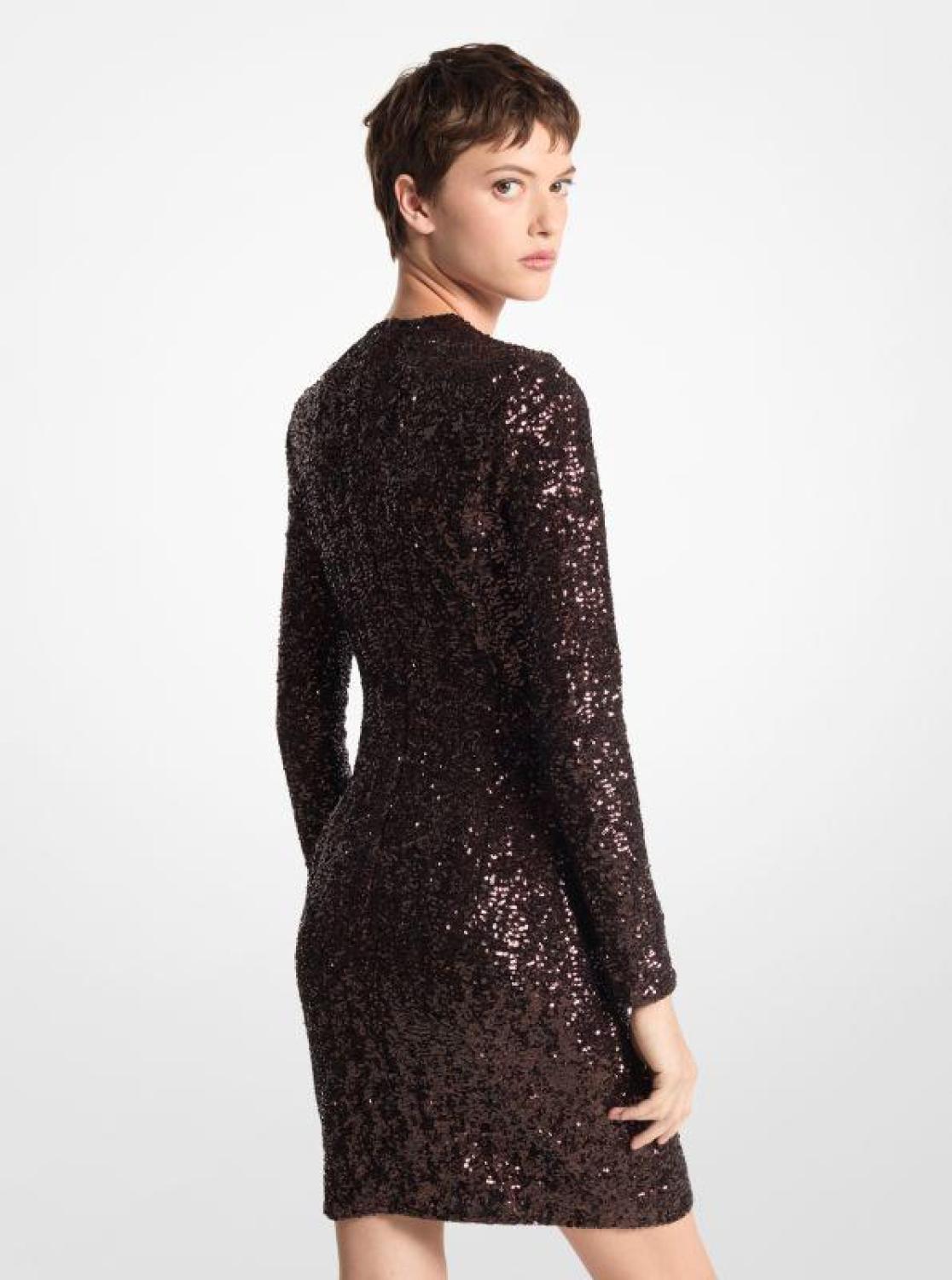 Sequined Long-Sleeve Sheath Dress