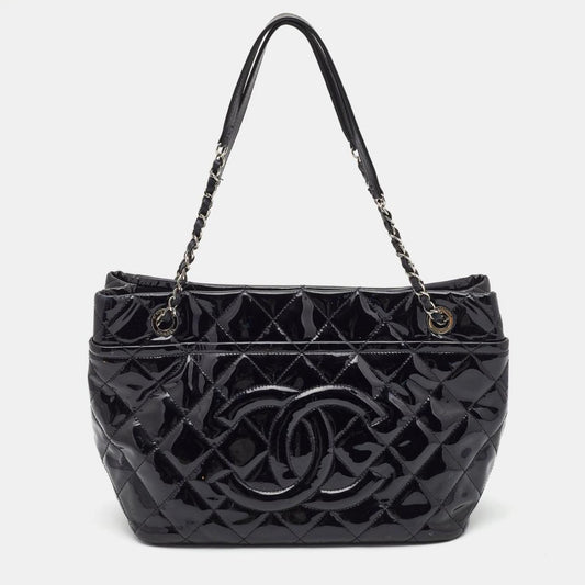 Chanel  Quilted Patent Leather Cc Timeless Tote