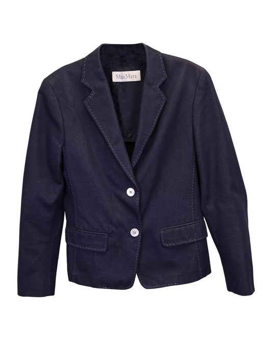 Max Mara Contrast Stitch Denim Blazer in Blue Cotton