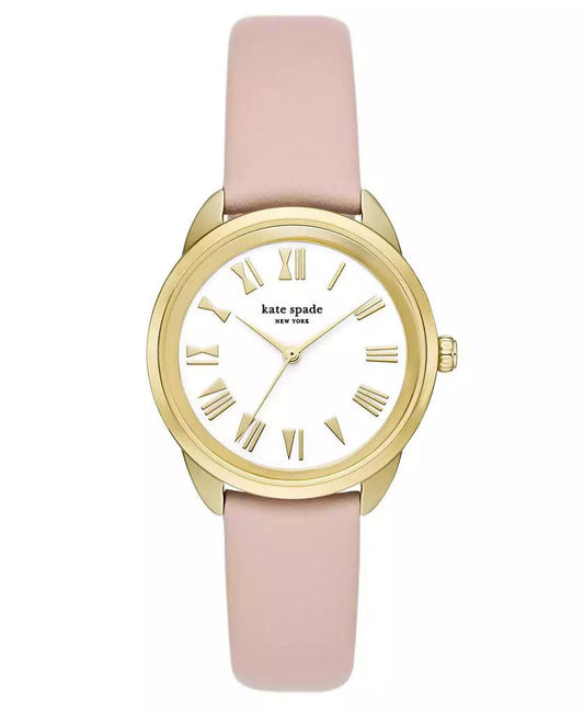 Women's Crosstown Three-hand Gold-Tone Pink Leather Watch 34mm