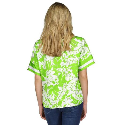 Women's Palm-Print Satin Twill Short-Sleeve Blouse