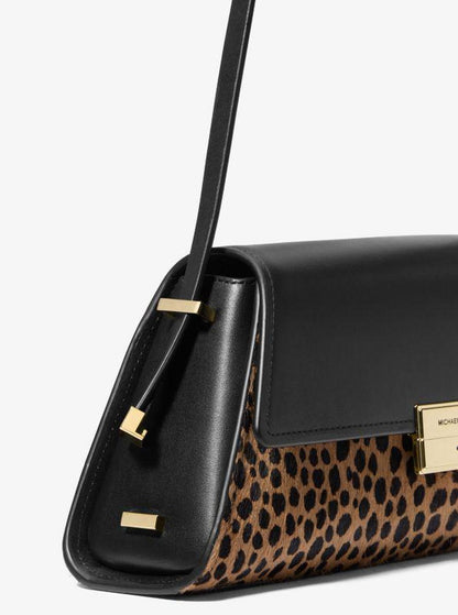 Ludlow Medium Leather and Cheetah-Print Calf Hair Shoulder Bag