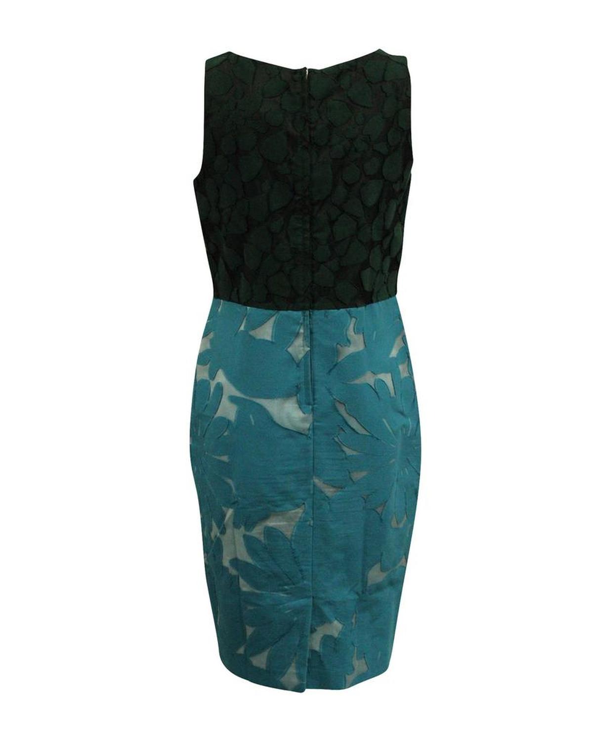 Floral Color Block Midi Dress in Black and Blue Cotton