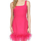 Womens Feather Trim Mini Cocktail And Party Dress