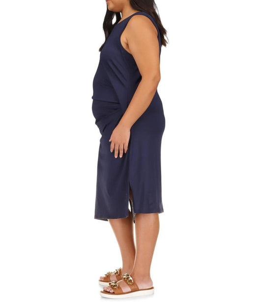 Plus Size Solid Crew Neck Drape Dress