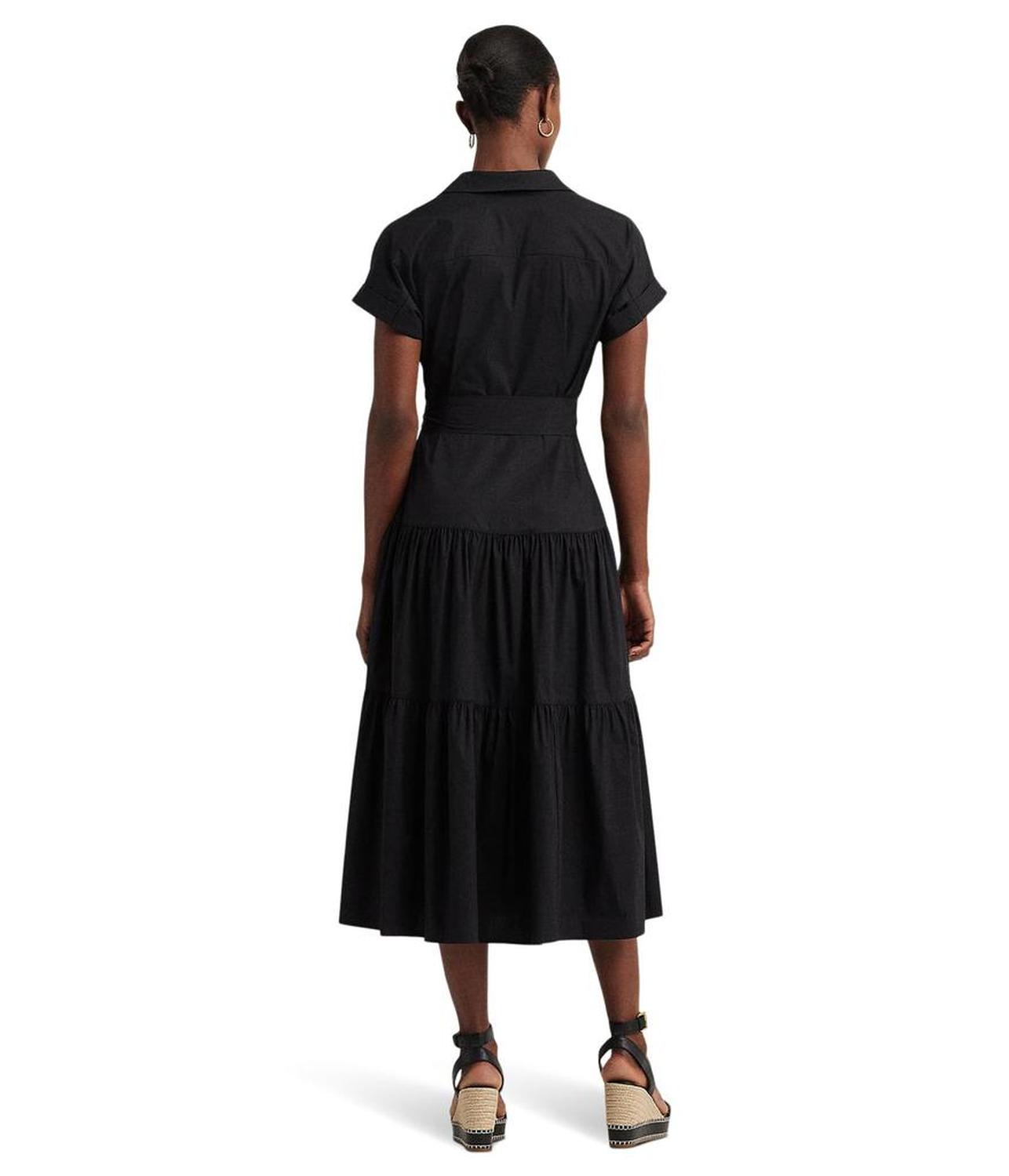 Belted Cotton-Blend Tiered Dress