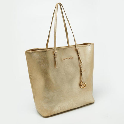 Michael Kors Gold Leather Jet Set Travel Shopper Tote