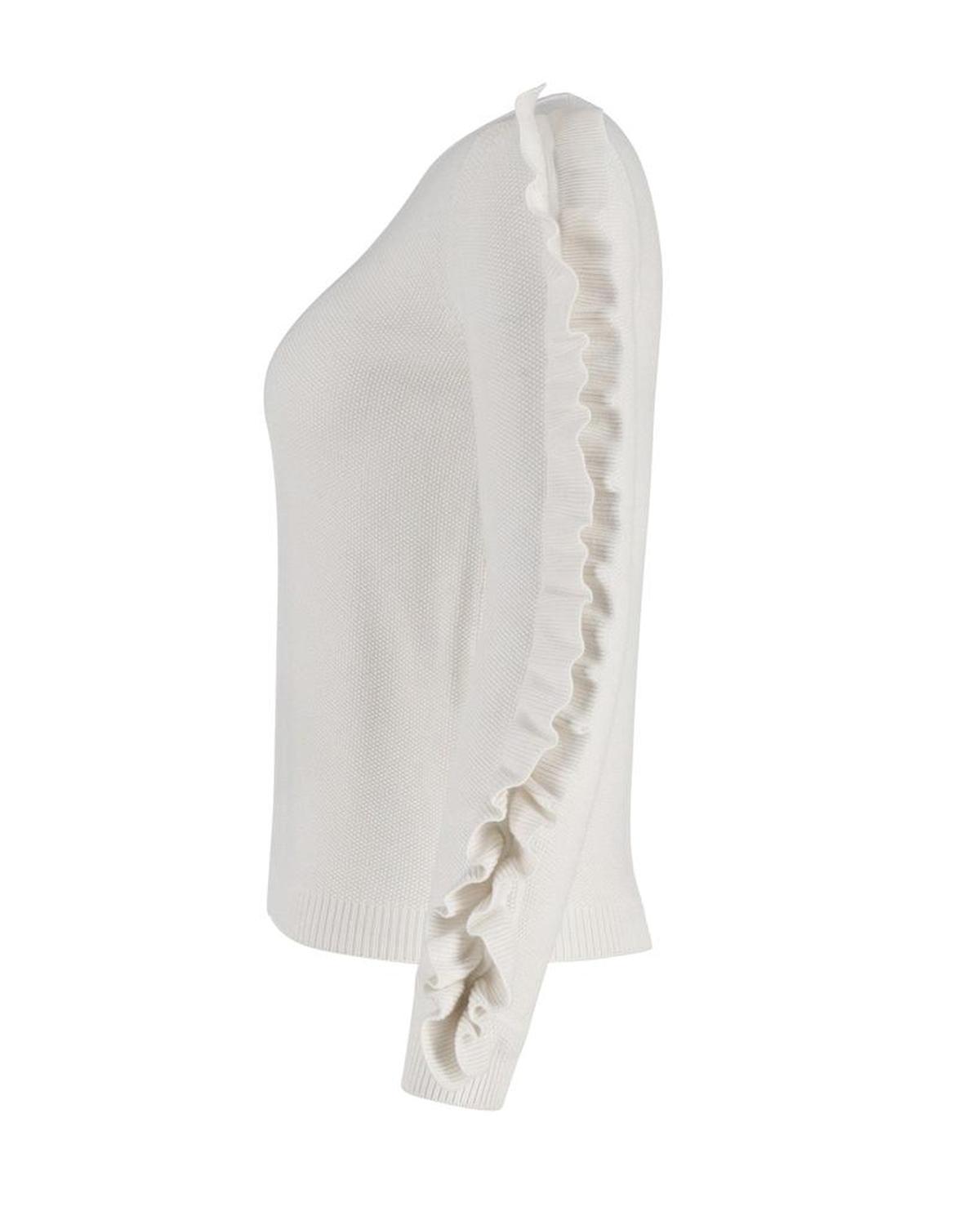 Max Mara Ruffled Sleeve Sweater in White Cotton