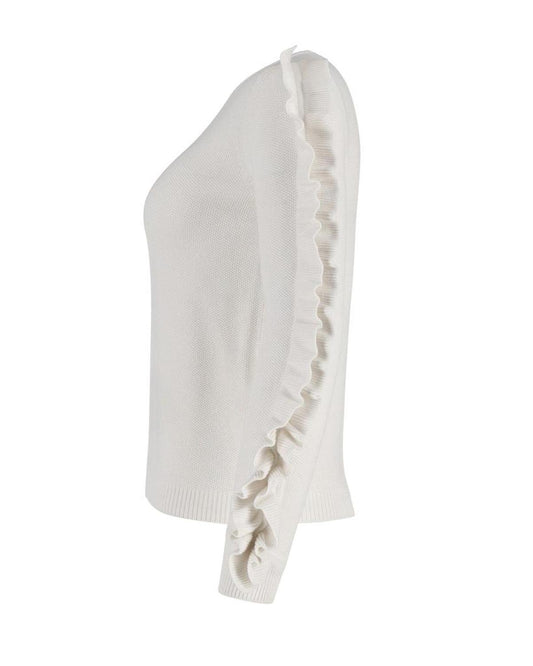 Max Mara Ruffled Sleeve Sweater in White Cotton