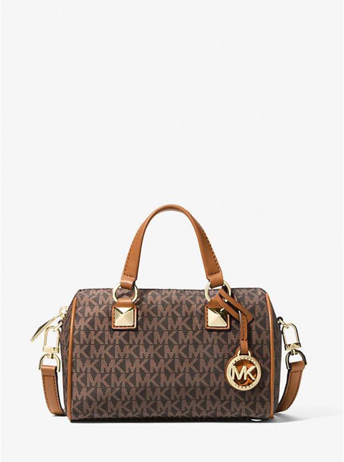 Grayson Small Logo Print Woven Duffel Crossbody Bag