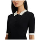 Two-Tone Rib-Knit Polo Sweater Dress