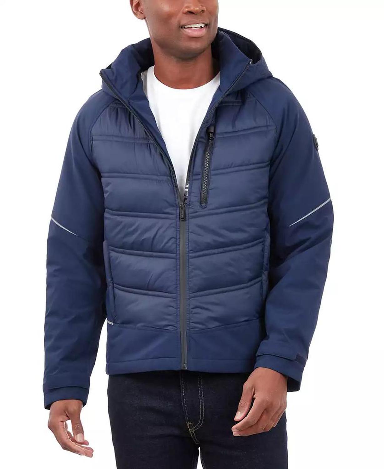 Men's Mixed-Media Full-Zip Hooded Jacket