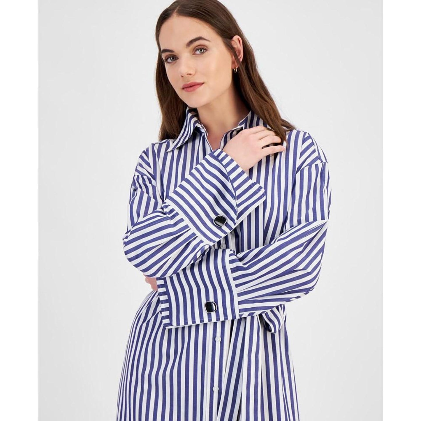 Women's Striped Long-Sleeve Cotton Shirtdress