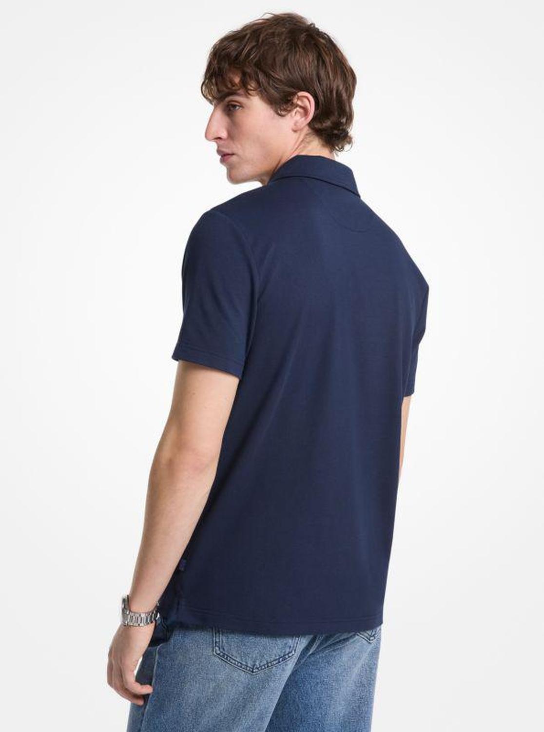 Cotton Blend Piqué Zip-Up Polo Shirt