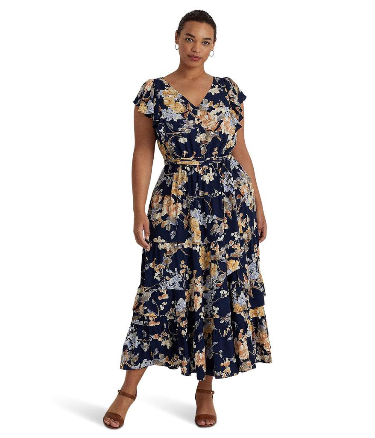 Plus Size Floral Bubble Crepe Dress