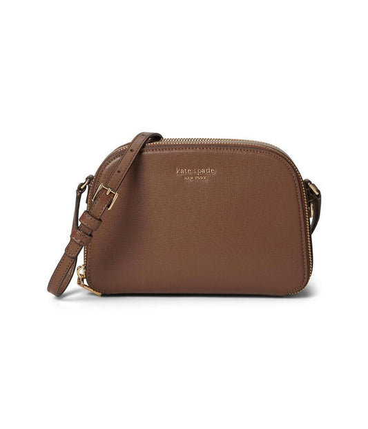 Devin Saffiano Leather Double Zip Dome Crossbody