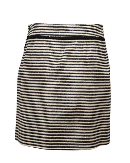 Kate Spade Striped Sequined Skirt in Black and White Silk