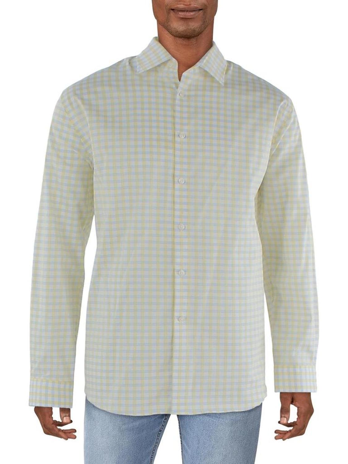 Mens Plaid Collared Button-Down Shirt