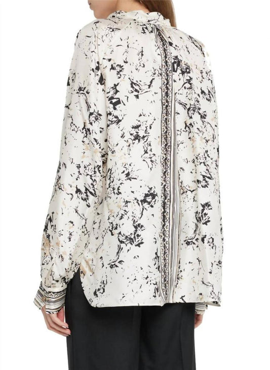 Ardenne Floral Print Silk Twill Blouse In Ivory