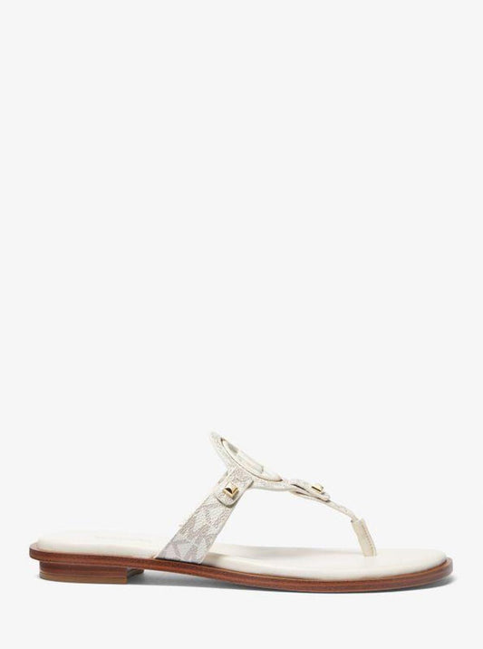 Aubrey Cutout Signature Logo and Leather T-Strap Sandal