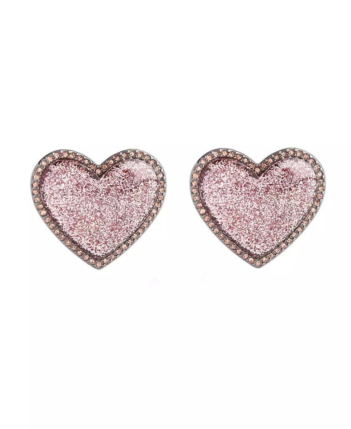 Faux Stone Glitter Bubble Heart Stud Earrings