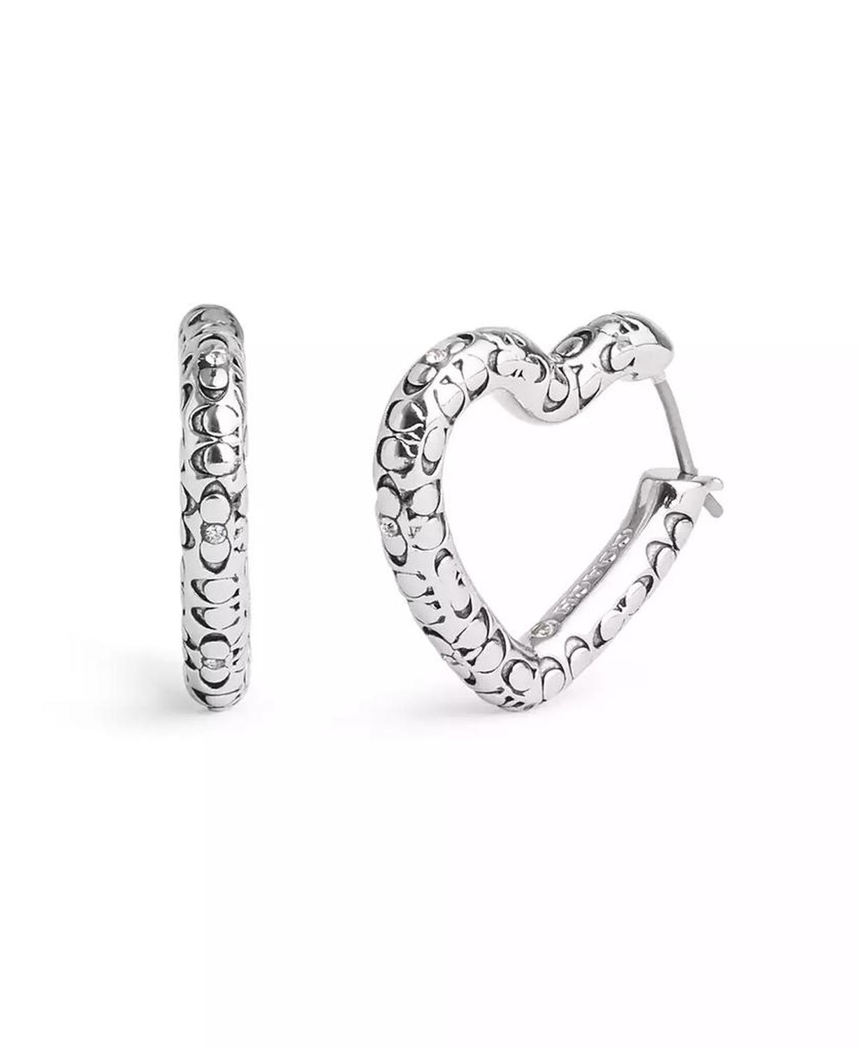 Faux Stone Signature Quilted Heart Hoop Earrings