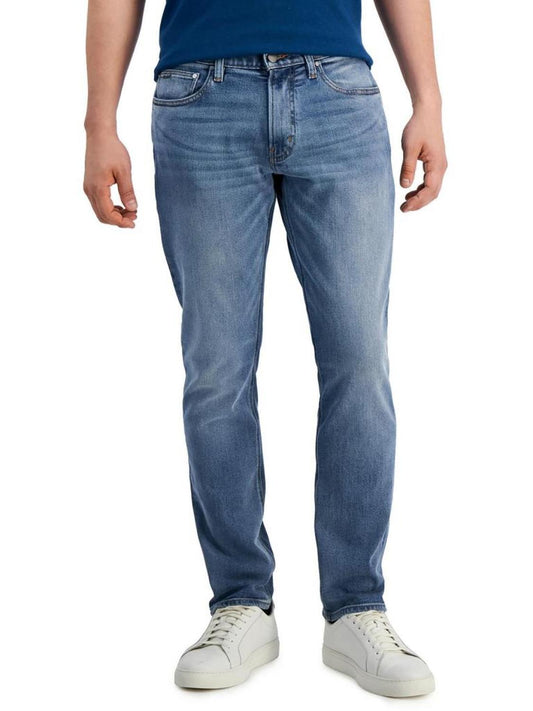 Mens Mid Rise Medium Wash Straight Leg Jeans