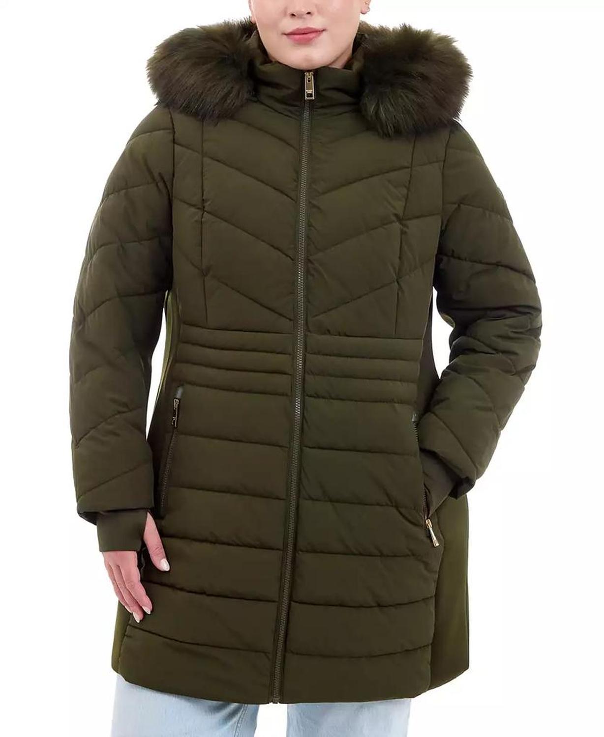 Plus Size Faux-Fur-Trim Hooded Puffer Coat, Created for Macy's