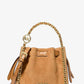 Mina Small Suede Logo Chain Crossbody Bag